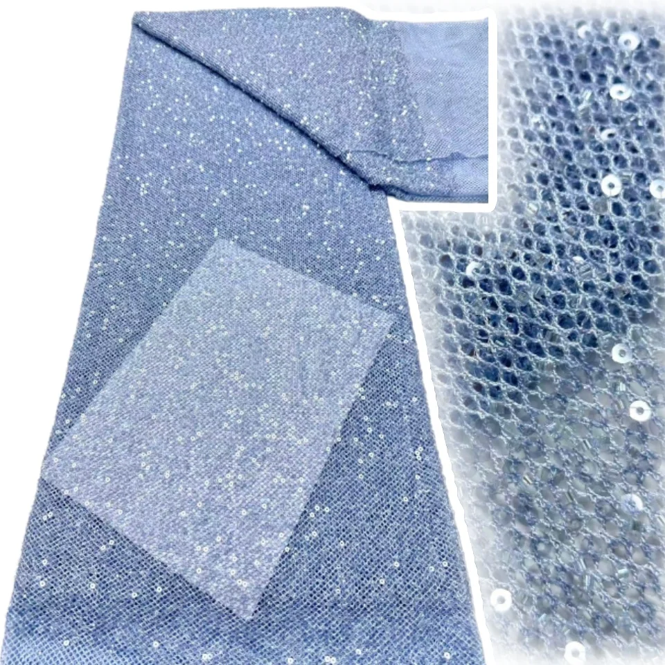 

Nigerian African High Quality Lace Fabric,Fabrics for Sewing By Meter,Sequin Tulle,Wedding Dresses,Embroidery,Mesh,5Yards AH1480
