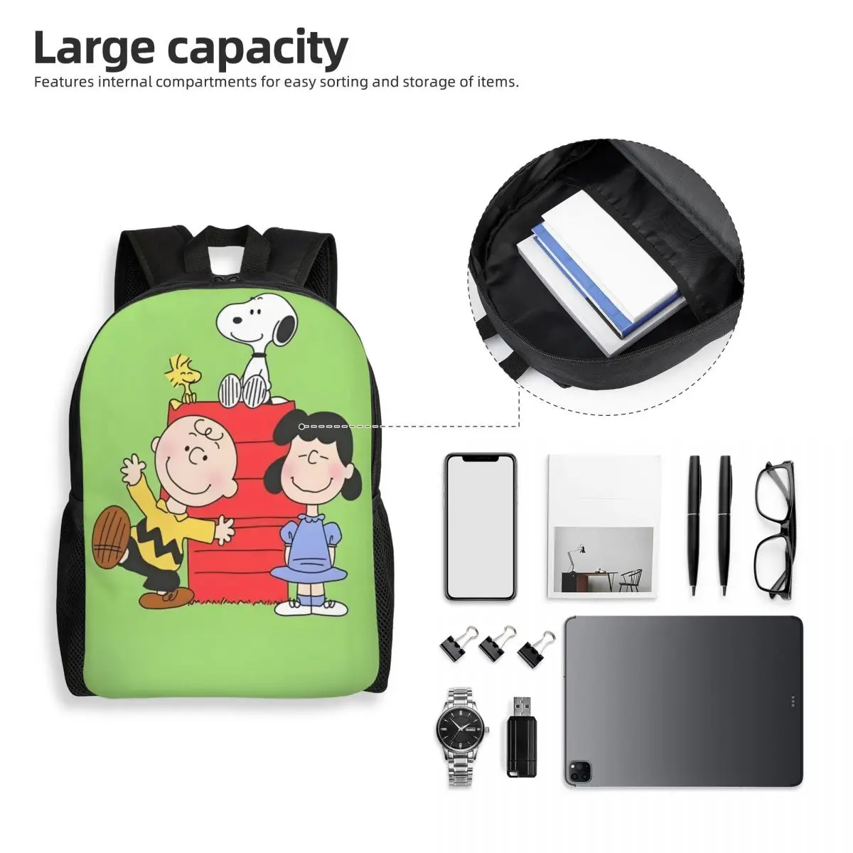 Aangepaste S-Snoopys rugzak voor jongens meisjes cartoon anime college school reistassen dames heren boekentas geschikt voor 15-inch laptop