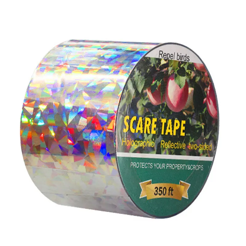 Bird Deterrent Reflective Scare Tape Ribbon Pest Control Dual-Sided Repellent For Pigeons, Grackles, Geese, Herons (4.8cmx110m)