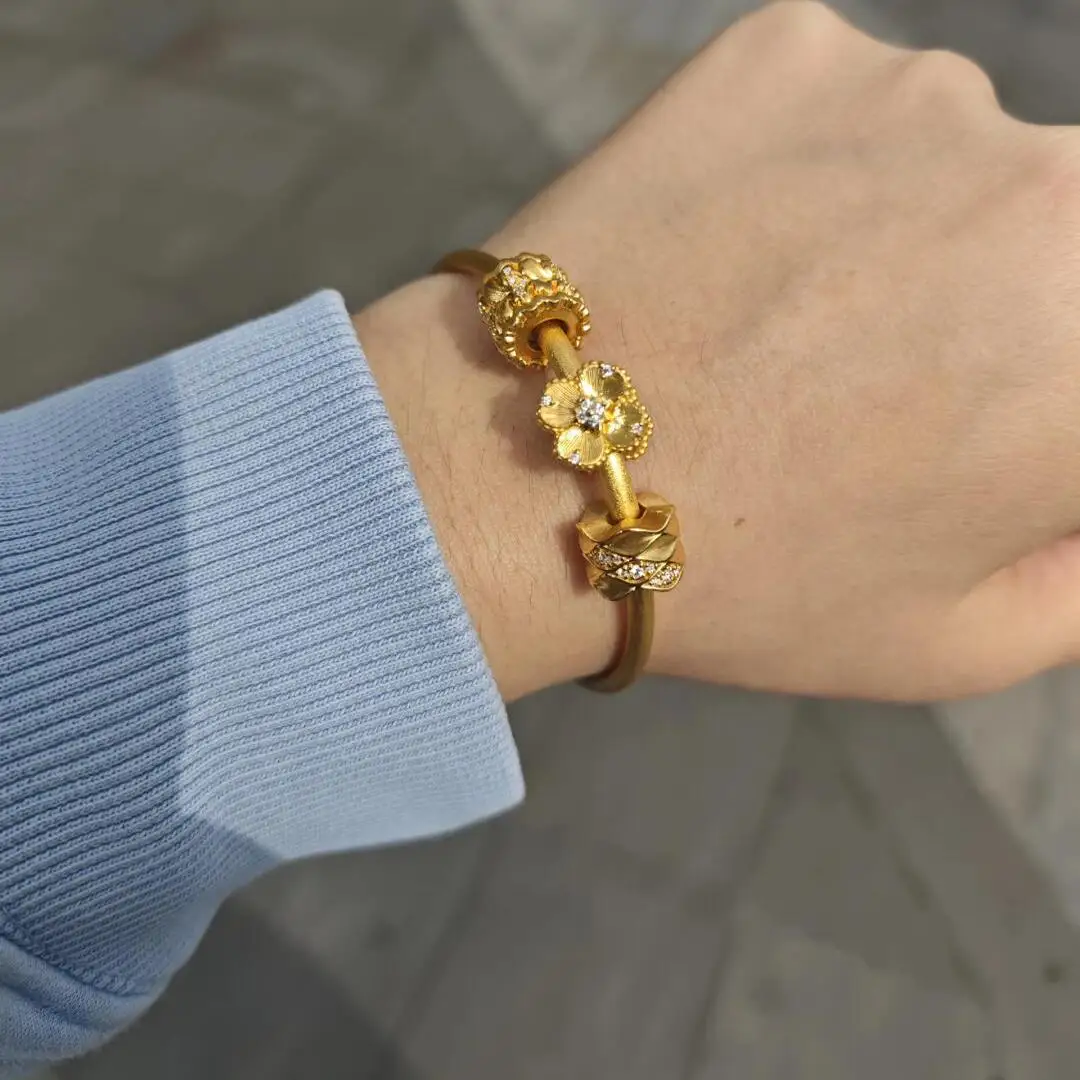 Chinese Style Auspicious Blessing Lucky Gold Color Cz Inlaid Transfer Beads For Diy Bracelet Bangle Jewelry Making Accessories