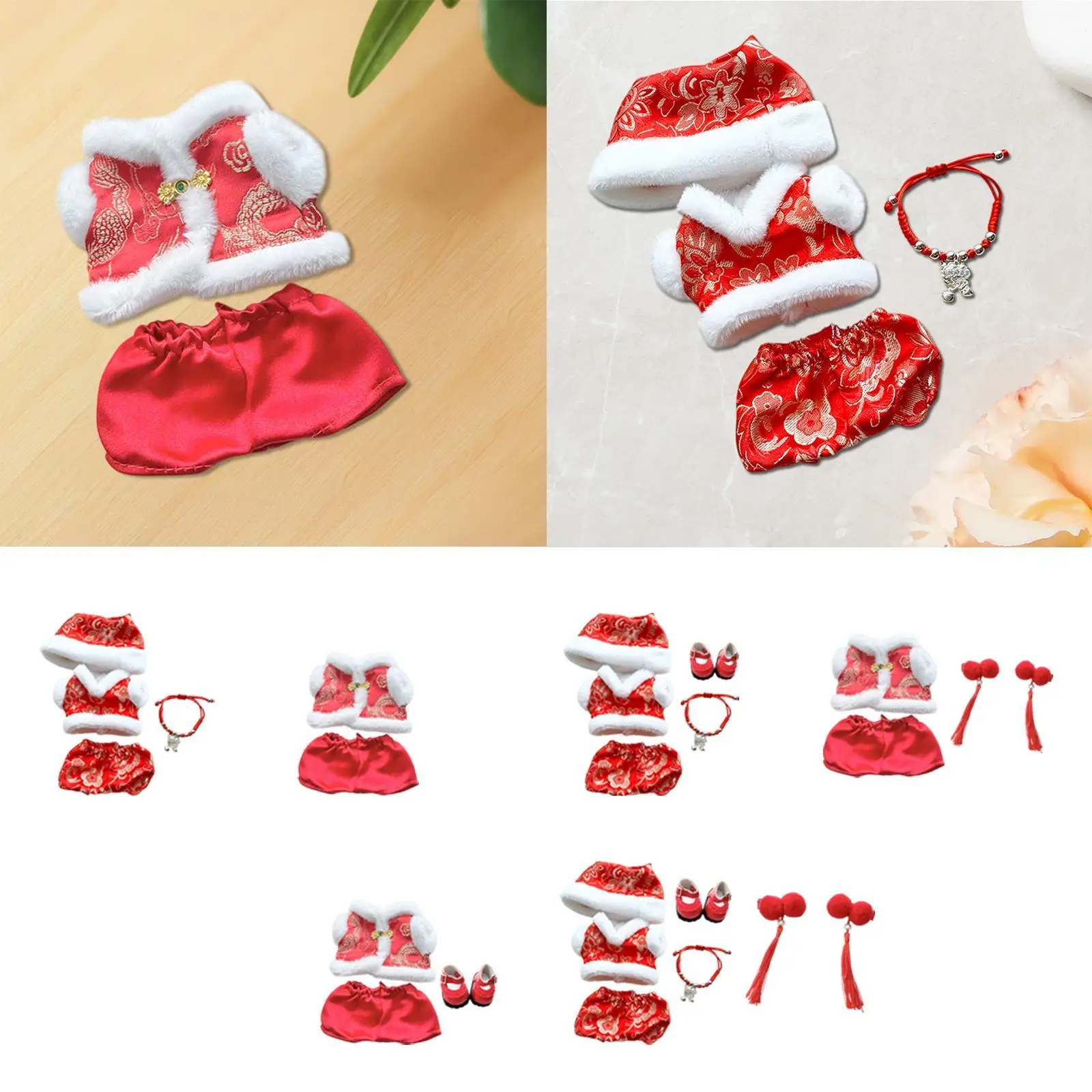 

Plush Doll Clothes for 17cm Doll Tang Suit Photo Props Fashion Comfortable Cute Dress up Doll Clothing Chinese New Year Costume