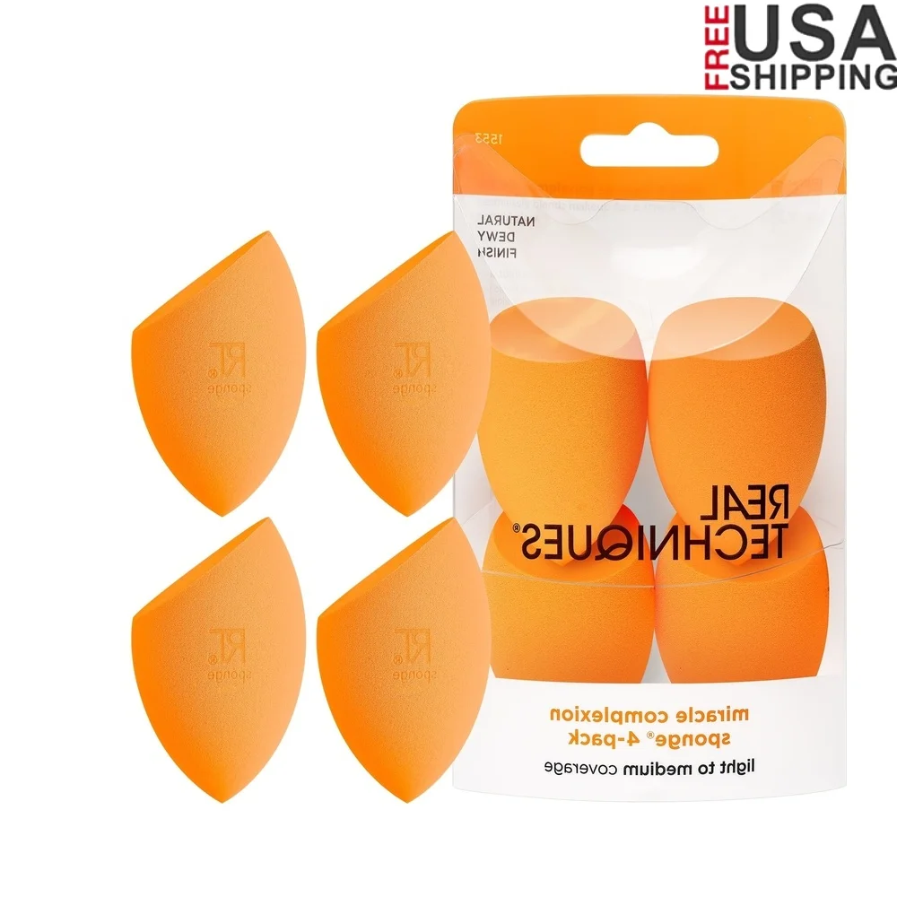 

Miracle Complexion Makeup Sponges 4 Count Blending Sponge Liquid and Cream Foundation Dewy Finish Seamless Application Vegan