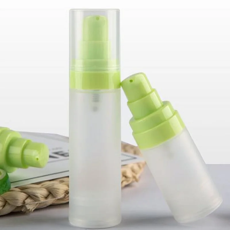 30Pcs Airless Pump Bottle Frosted Plastic PET Green Lotion Pump With Clear Lid 15ml 30ml 50ml Cosmetic Refillable Bottles