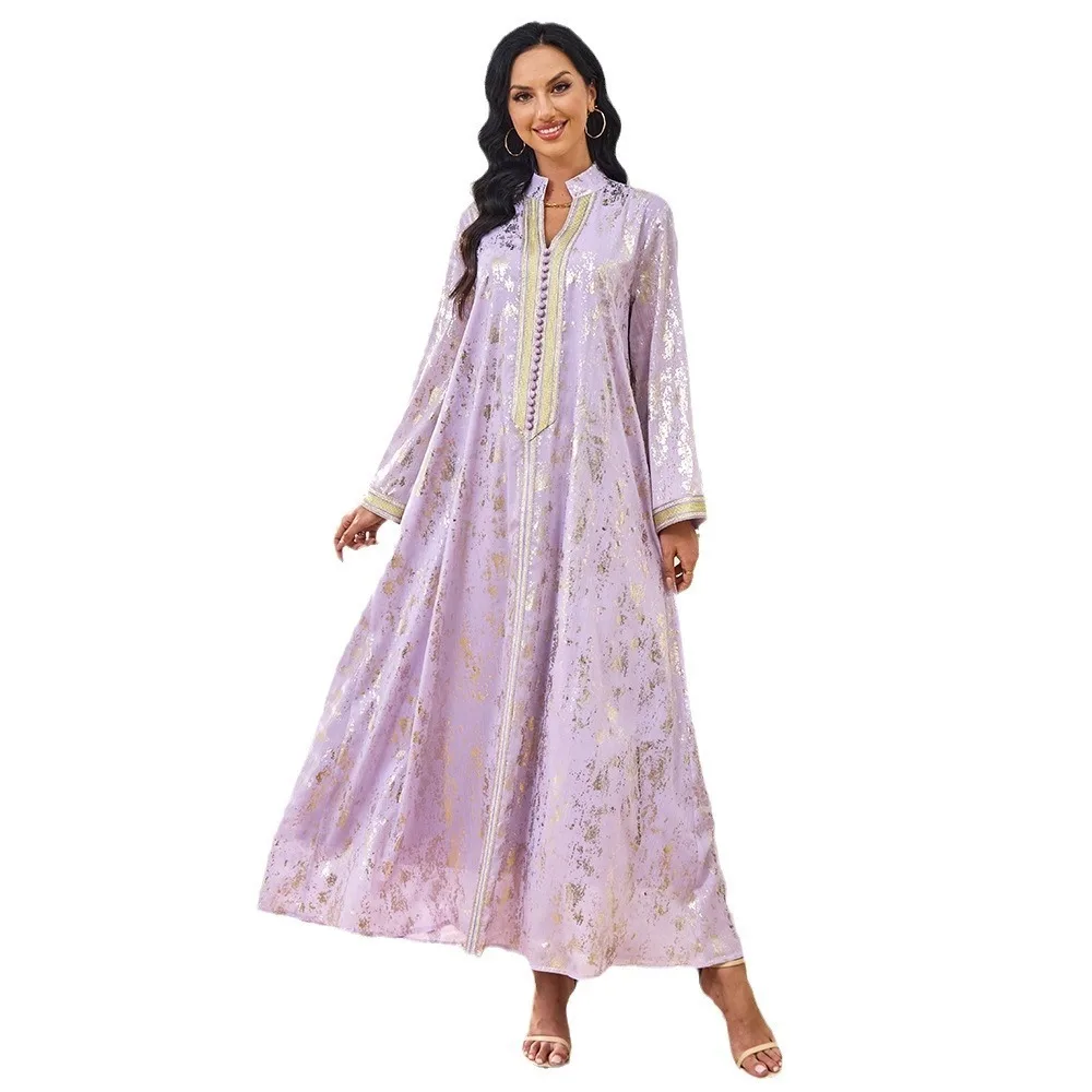 Kleidung: Langes muslimisches Damenkleid, neuer Sommerstil, Robe, vergoldetes Abaya-Kleid, langes Dubai-Kleid