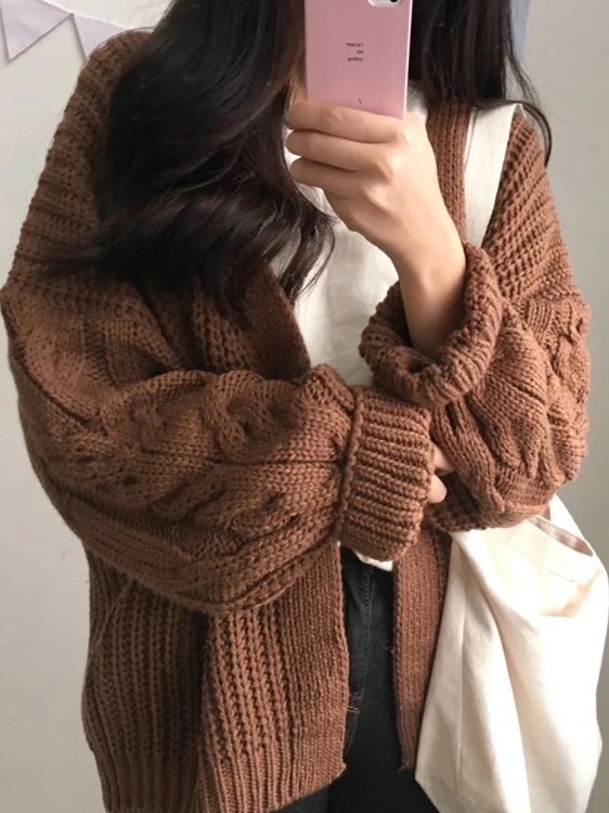 

Шикарный свободный длинный витой вязаный свитер свека, женский тонкий корейский кардиган, весенний свитер с v-образным вырезом, стандартной длины