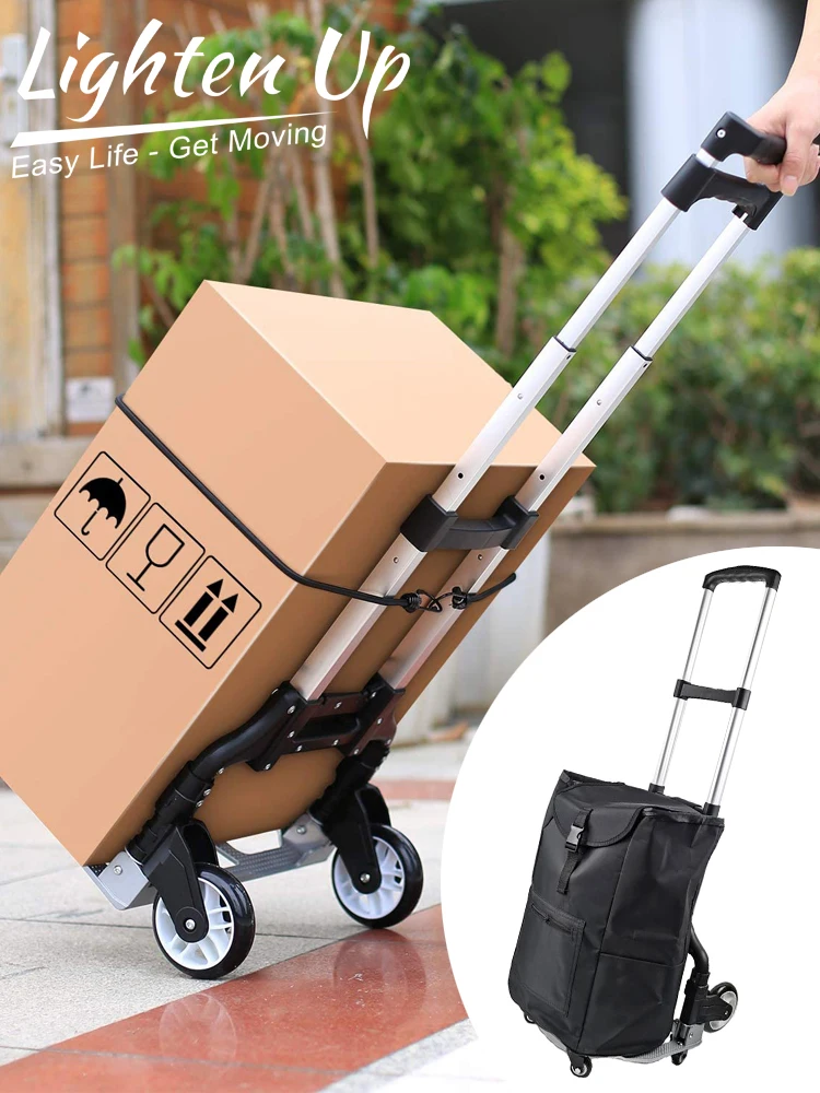 Heavy Duty Luggage Cart Outdoor Folding Hand Truck with 2 Wheels Luggage Trolley Shopping Cart for Office Moving Shopping Travel