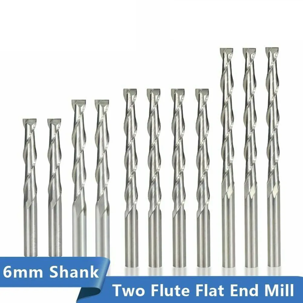 Flat End Mill 6mm Shank 2 Flute Spiral Milling Cutter CNC Router Bit Wood Engrav 6mm Carbide Flat End Milling Cutter Hand Tool