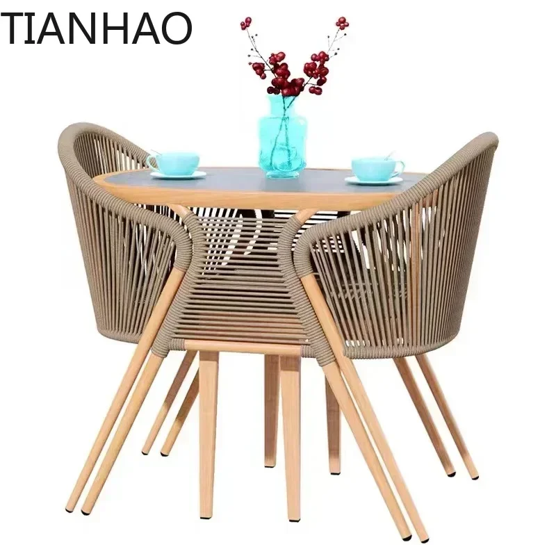 Fa 3pcs Saving Space Balcony Patio Furniture Metal Aluminum Wicker Coffee Table And Chair Garden Sets