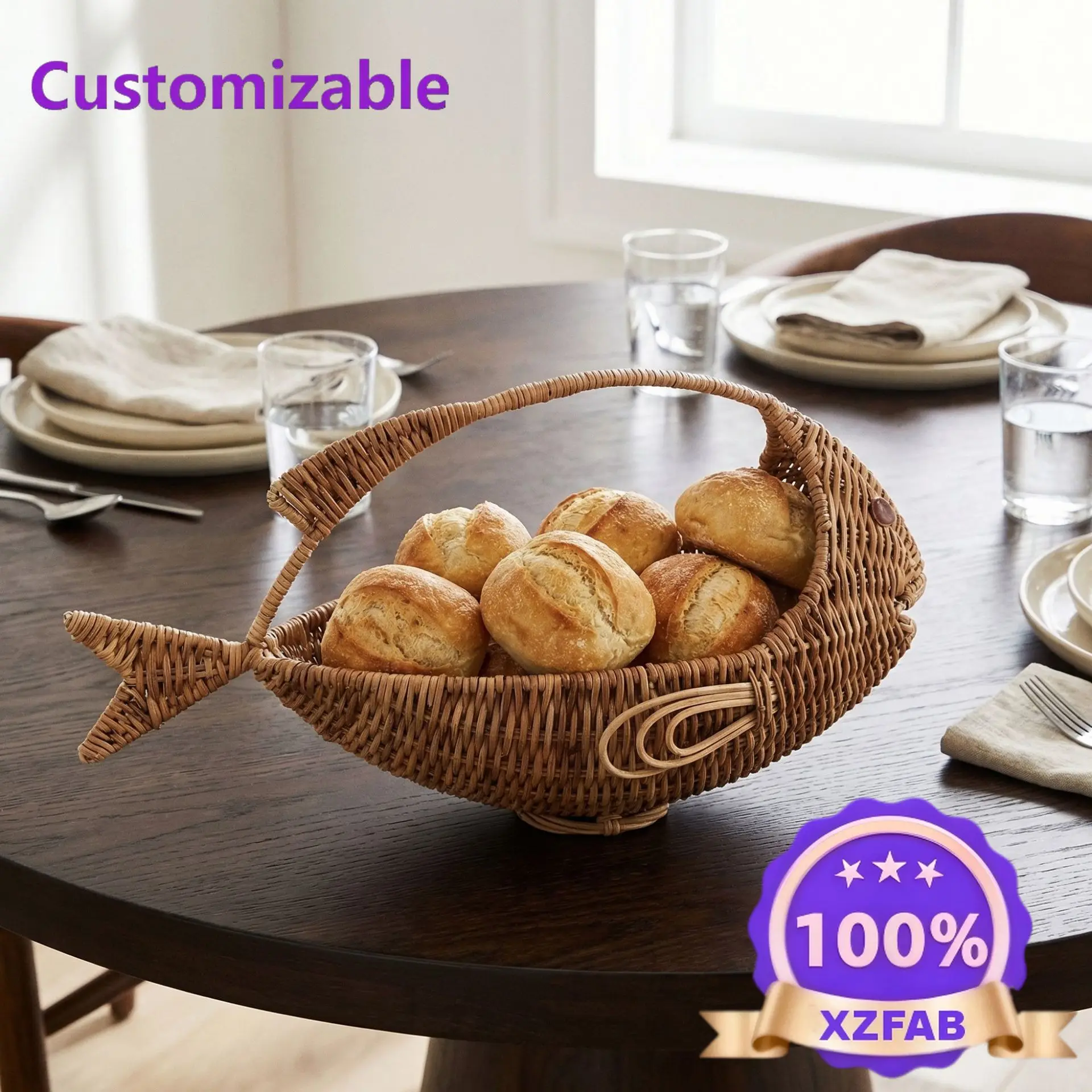 Factory Direct 2026 Natural rattan woven basket characteristic fish-shaped basketvegetable and fruit pastry snack baskethome