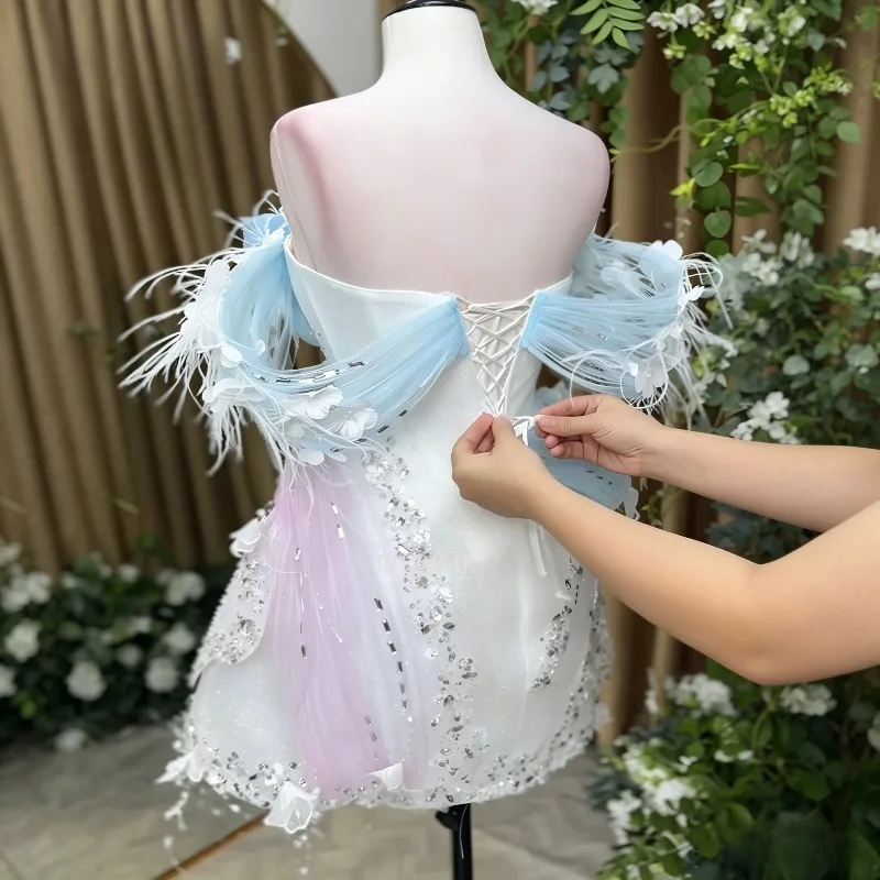 short fairy prom dress Embroidered Babydoll Short Glitter Prom Dress Bahama Blue / XSmall