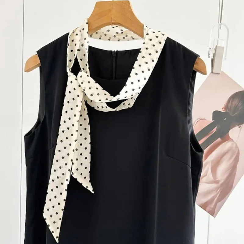 Women Narrow Long Scarf 130x4.5cm Polka Dot Tie Bag Ribbon Headband Choker Streamer Lady Versatile Decorate Fashion Accessories