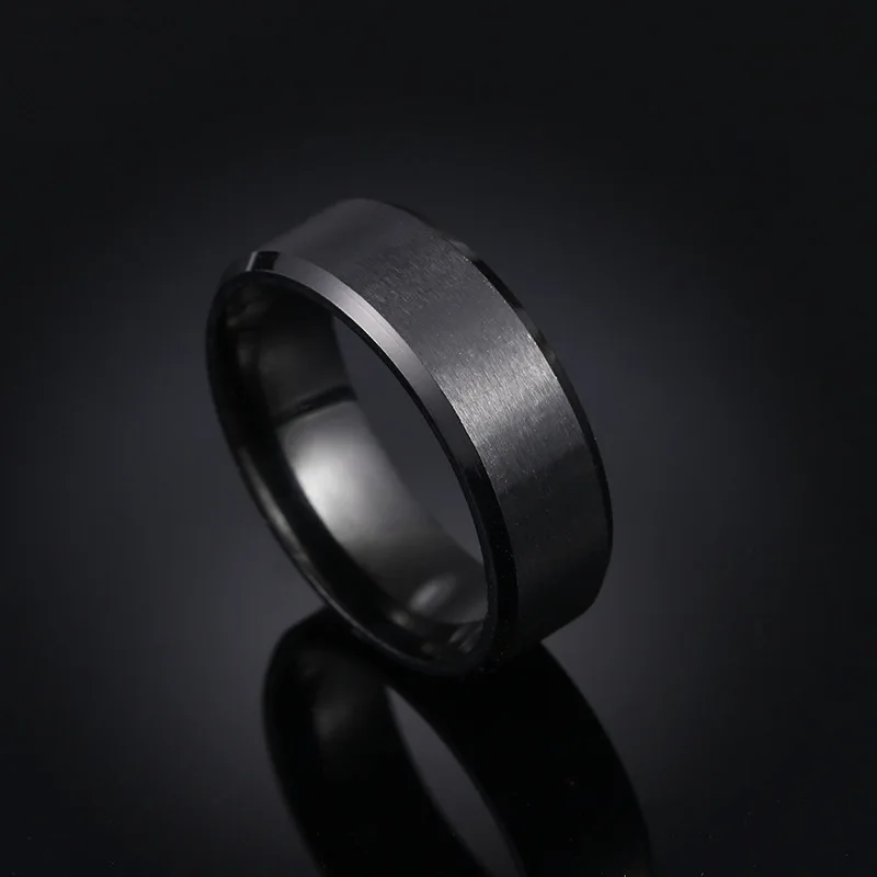 2023 New Fashion Punk Vintage 8mm Classic Ring Male Black Stainless Steel Jewelry Wedding Ring For Man