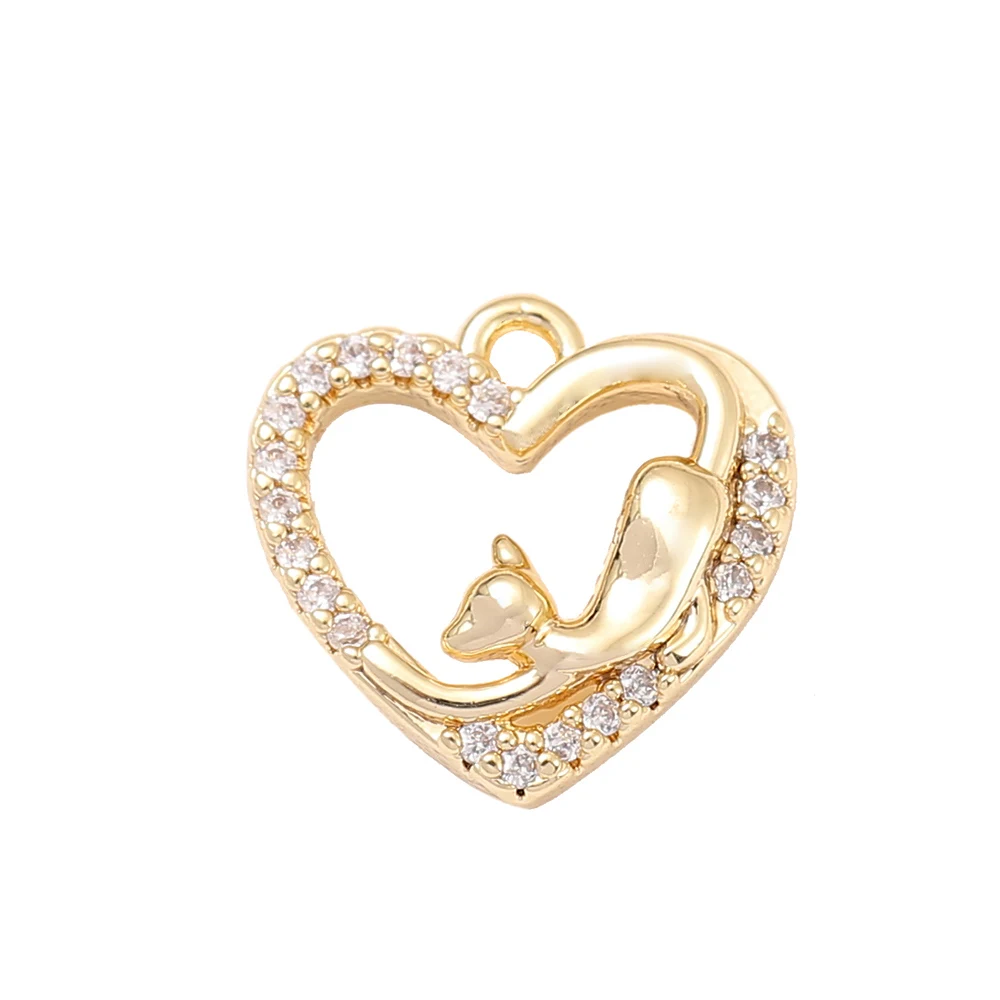 

Factory Wholesale Gold Color Brass Mosaic Zircon Heart Charms Pendants Necklace and Bracelet Earring Diy Jewelry Accessories