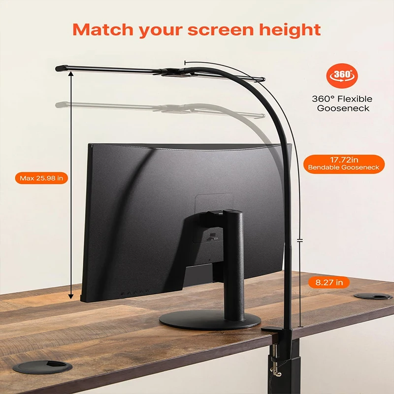 LED Desk Lamp with Clamp, Double Head Architect Eye-Caring With 360° Adjustable Gooseneck, 3 Lighting Modes For Studying Working