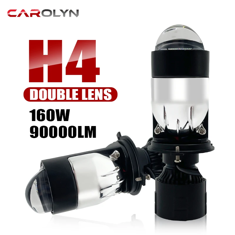 Dual Lens H4 LED Farol, Mini Projetor, Auto Lâmpada, Farol Automóvel, Oi, Low Beam Light, Plug and Play, 160W, 90000LM