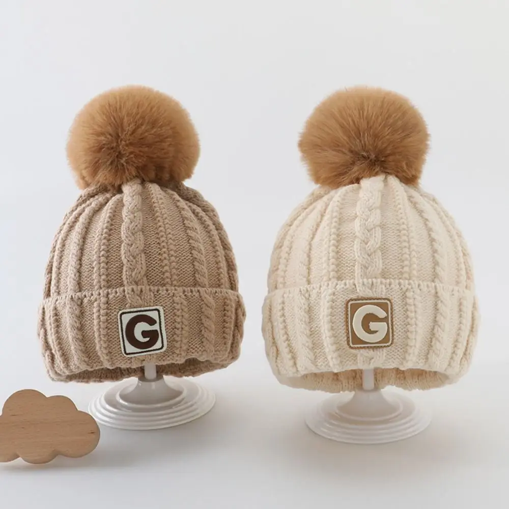 

Thicken Children's Hat with Scarf Plush Ball Neck Warmer Kids Crochet Hat Korean Style Solid Color Baby Ear Protection Hat