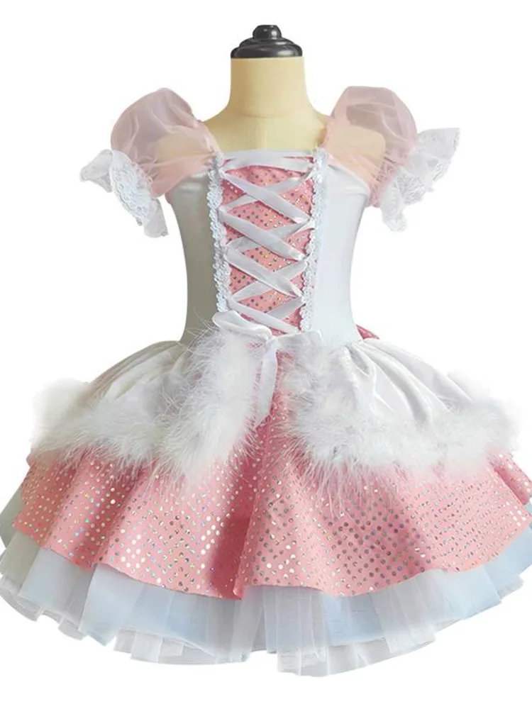 costume professionale da balletto rosa con tutù romantico fiori Performance Girl coniglio Bambino a pois Ballerina gonna in rete glitterata