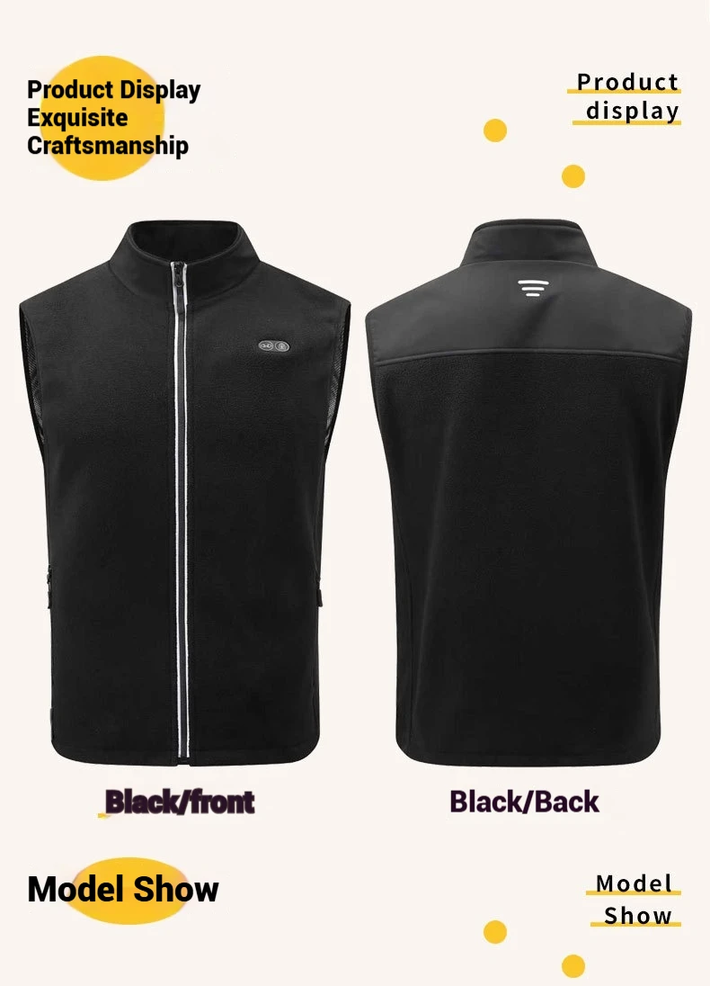 USB-Heizweste für Herren und Damen, elektrische Thermojacke, Polarfleece, Stehkragen, winddicht, reflektierender Reißverschluss, Outdoor-Sport – Detail 6