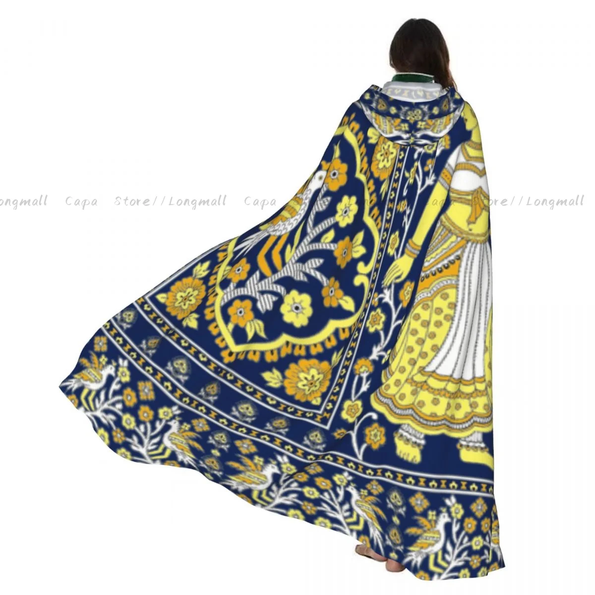 

Накидка вампира для взрослых, халат с капюшоном, традиционная индийская граница с леди-птицей, плащ на Хэллоуин, полная длина, косплей