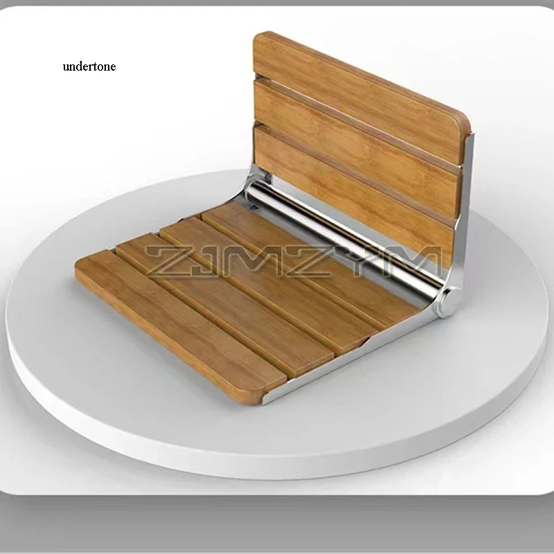 

Wall Mounted Folding Chair Bathroom Shower Seat Waterproof Wooden Footstool Hidden Folding Chair For Bathing Space Saving