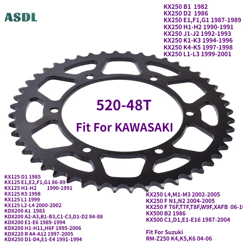 

520 48T Motorcycle Rear Sprocket Gear For Suzuki RM-Z250 04-06 For KAWASAKI KX125 KX250 KX500 KX 125 250 500 KDX200 KDX 220 250