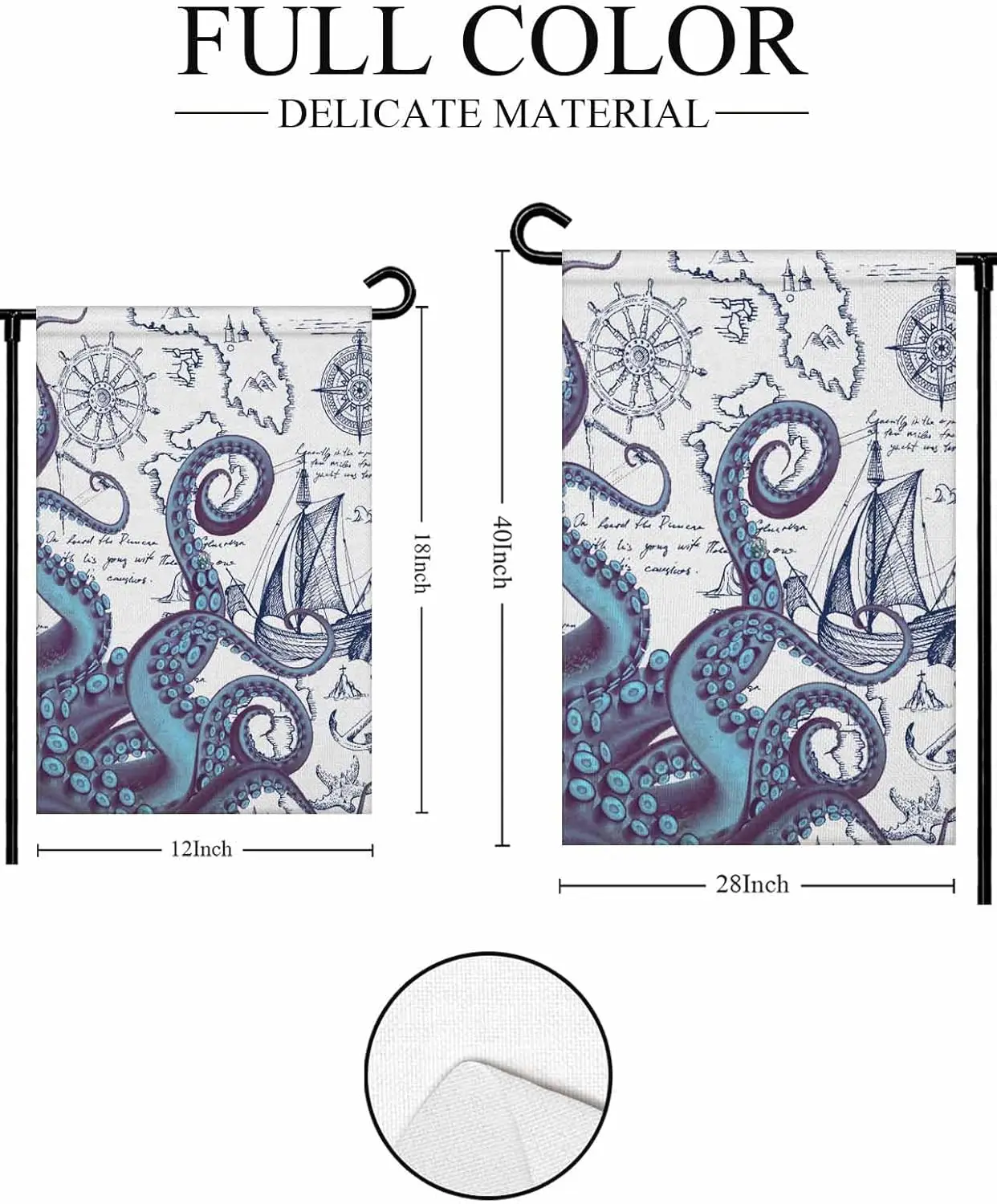 Nautical Charts Octopus Garden Flag 12x18in, Vintage Pirate Ship Maps Painting Garden Flags Double Sided House Flag Banner Welco