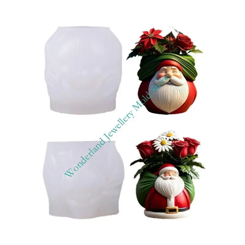 

H7EB Santa Silicone Planter Mould for Resin Art Projects Holiday Gifts Pots and Mould