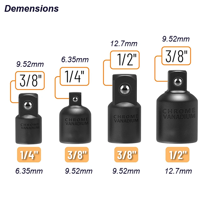 Impact Impact Socket Adapter Converter Reducer Sleeve Joint Electric Wrench Ratchet Spanner Key 1/2 3/8 1/4 Auto Car Repair Tool