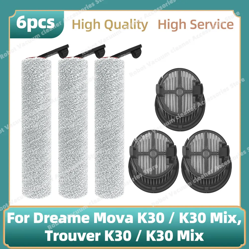 Compatible con Dreame Mova K30 / K30 Mix, Trouver K30 / K30 Mix) cepillo de rodillo principal piezas de filtro Hepa accesorios de repuesto