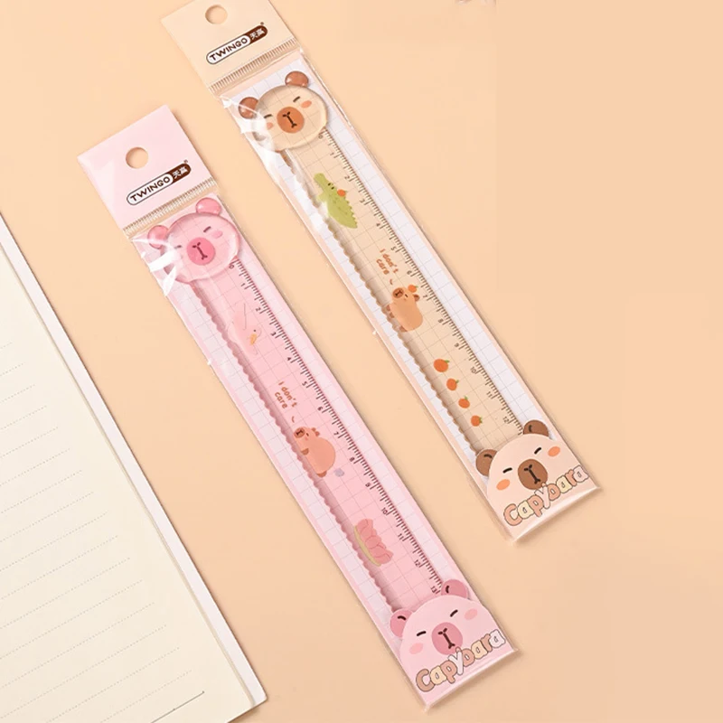 2Pcs/Set Animal 15cm Kawaii Clear Capybara Bookmark Ruler Cartoon Transparent Ruler Scale School Supplies Office Stationery Gift