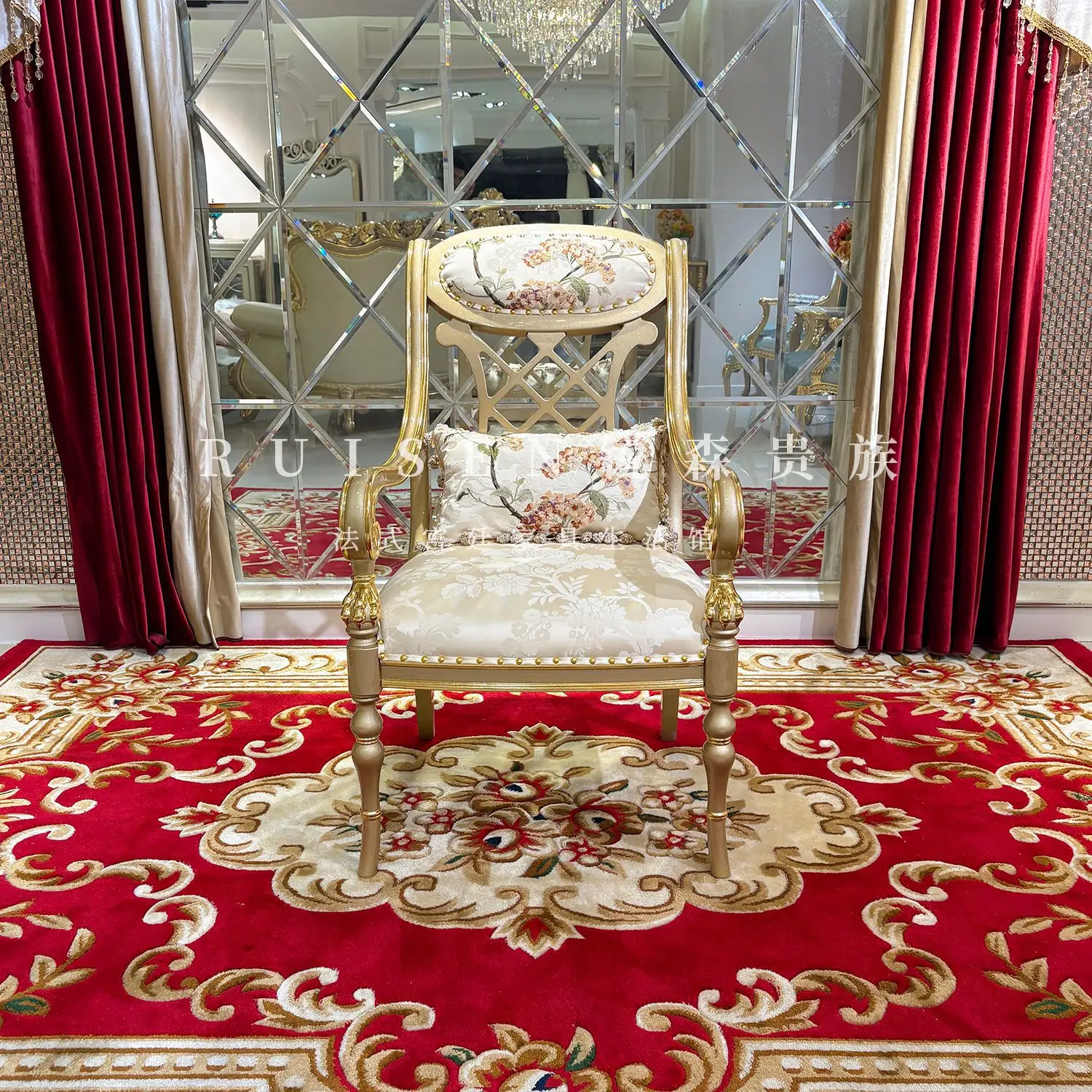 European luxury fabric sofa chair modeling chair balcony engraved recliner embroidered chair