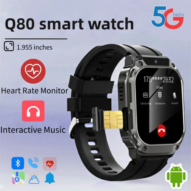 

Q80 Men Smartwatch with 1 95 Inch HD Display 5G WiFi Health Fitness Tracker 750mAh Waterproof for Apple Android Phones GPS