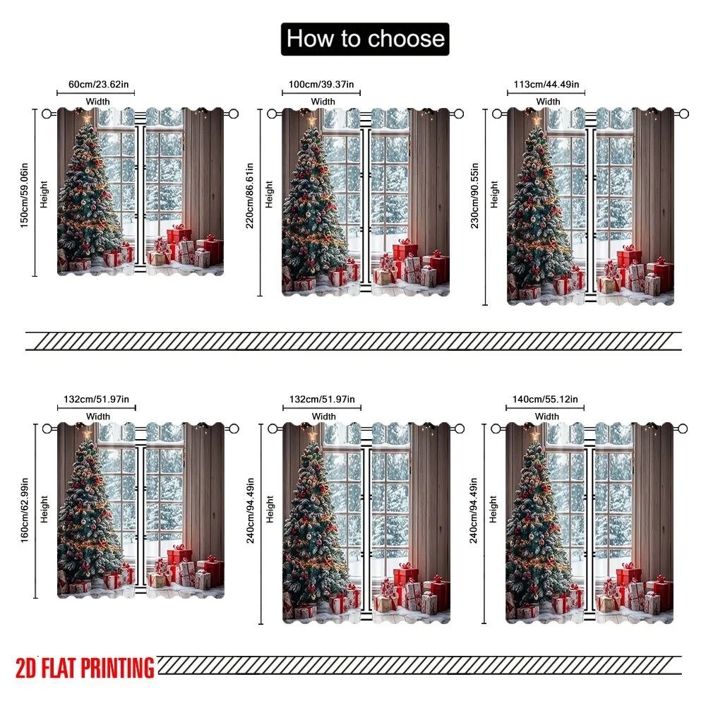 2 قطعة 2D الطباعة المسطحة عالية الجودة عيد الميلاد الستائر سانتا كلوز والرنة الشتاء المشهد3 دائم ألياف البوليستر الطرف و