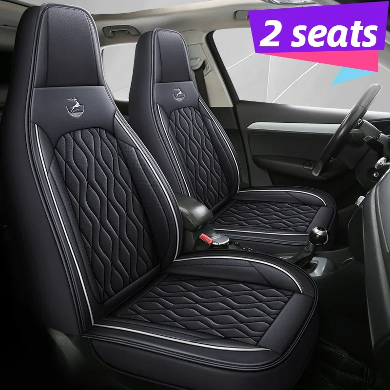 2Pcs Luxury Nappa Leather Front Seat Covers 3D Full Wrap All-Season Easy-Care Universal Fit for Most Sport One-Piece Seats