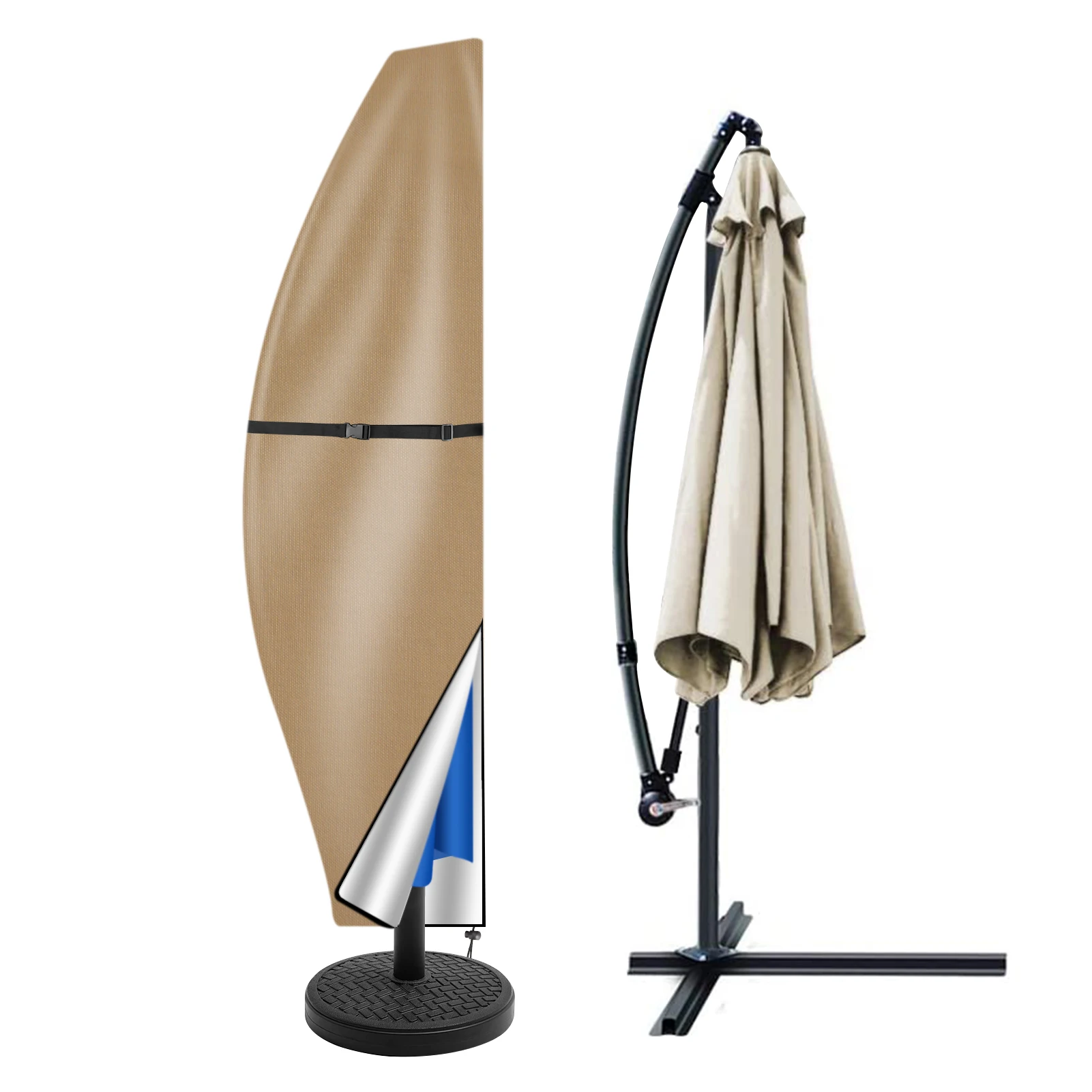 210D Oxford Cloth Patio Umbrella Cover, Waterproof Zippered Parasol Protector Fit 7-9ft Garden Umbrella, Khaki & Green Available
