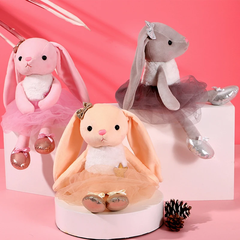 Mooie Ballet Bunny Knuffels Zacht Gevuld Schattig Dressing Konijn Dierenpoppen Baby Vingerkussen voor Kinderen Meisje Verjaardagscadeau
