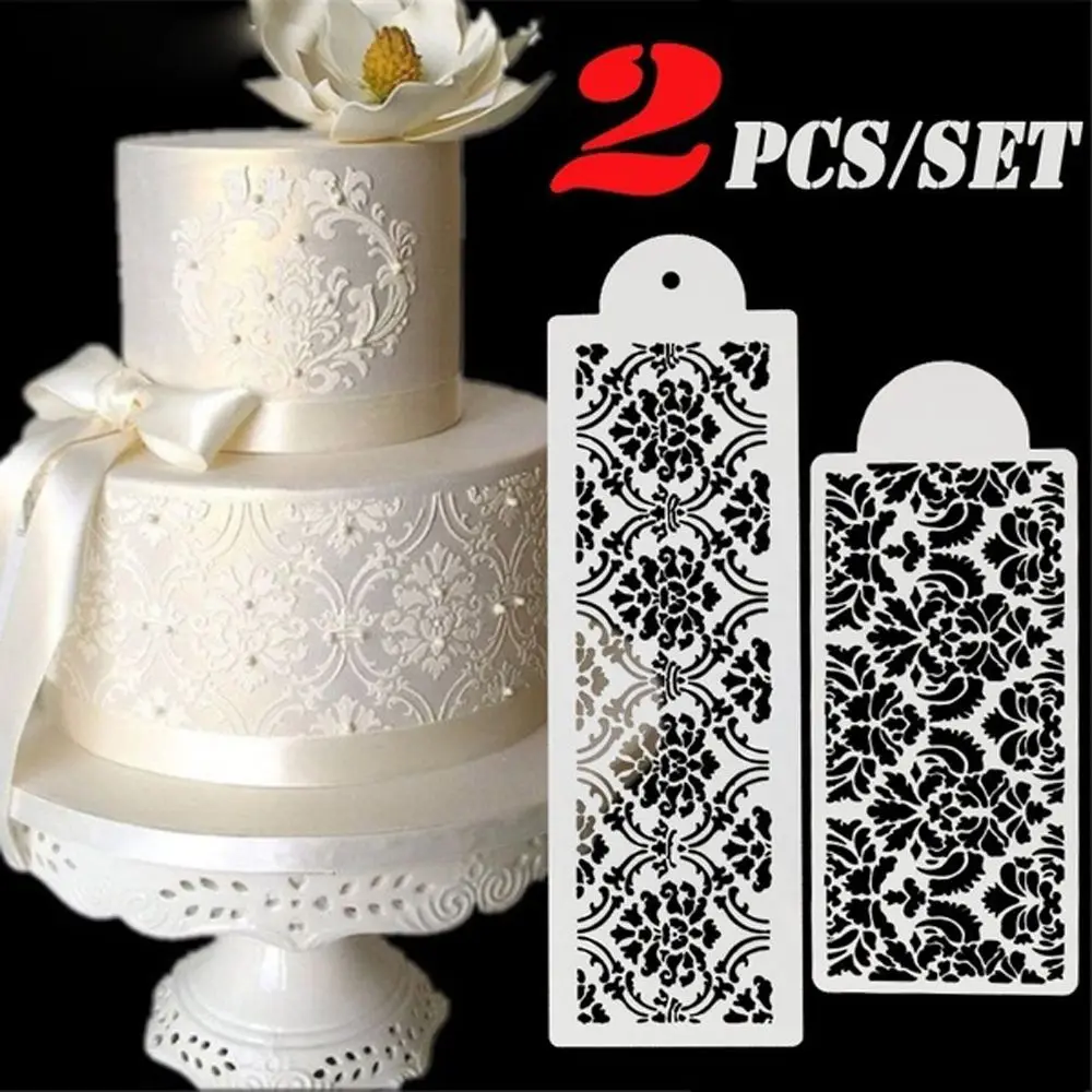 2PCS Wedding Supplies DIY Template Sugarcraft Cake Damask Lace Border Cake Decorating Tool Fondant Mold Cupcake Stencil