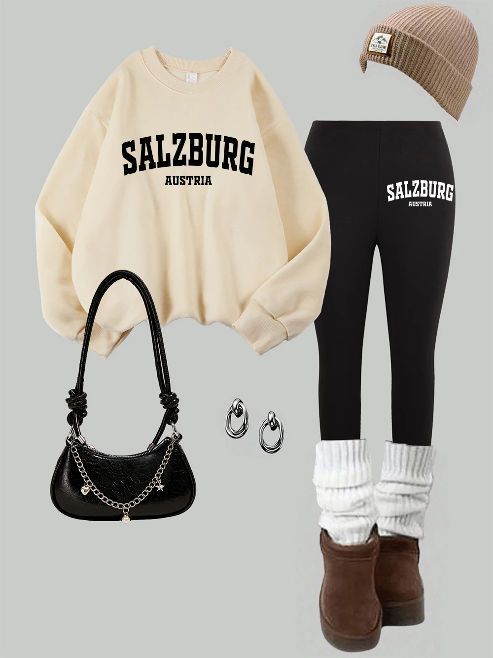 

Женские толстовки с принтом Сальбург, австрийский комплект из 2 предметов, леггинсы, осенне-зимний теплый комплект с капюшоном, брюки, уличная женская одежда