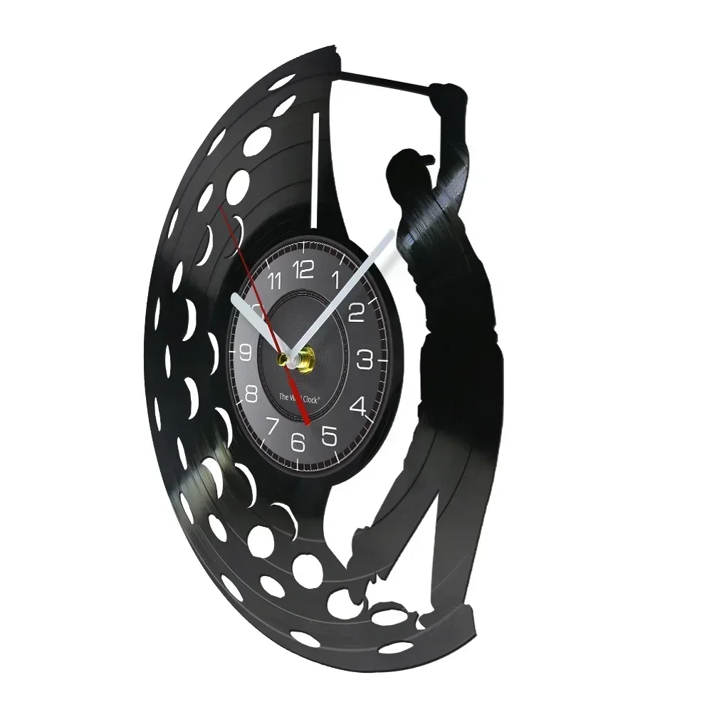 Golfer Wall Clock Sports Golf Club Vinyl Record Wall Clock Gifts for Him Golf Fan Golf Player Silhouette Decorative Clock