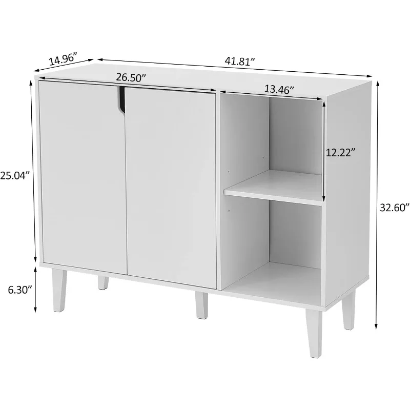 Kitchen Buffet Cabinet Storage Sideboard with 2 Doors 2 Shelves, White, 41.8