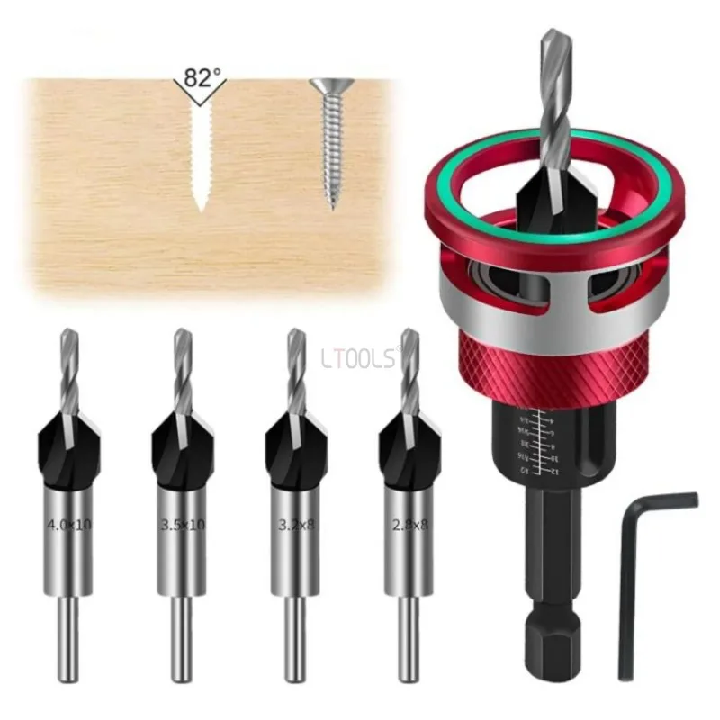 Professional Woodworking Limit Four Edge Countersink Drill Alloy Drill Cone Drill Adjustable Depth Step Screw Countersink Bit