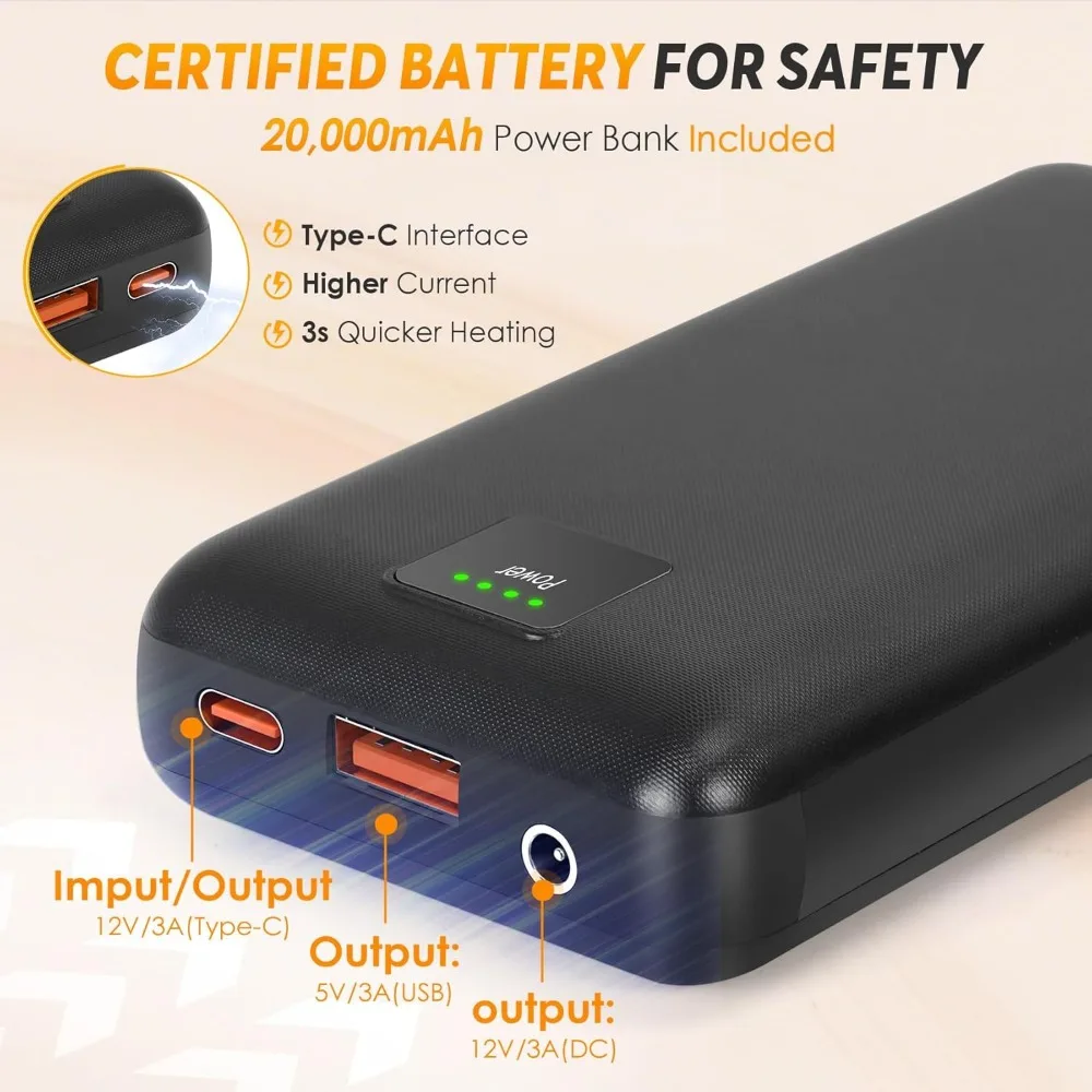 Oversized Padded Heated Camping Chair with 20000mAh Power Bank and Carry Bag