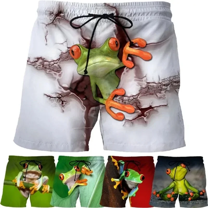 Personality Funny Frog Pattern Beach Shorts 3D Printing Animal Seaside Surf Board Shorts For Men Summer Casual Mens Swim Trunks