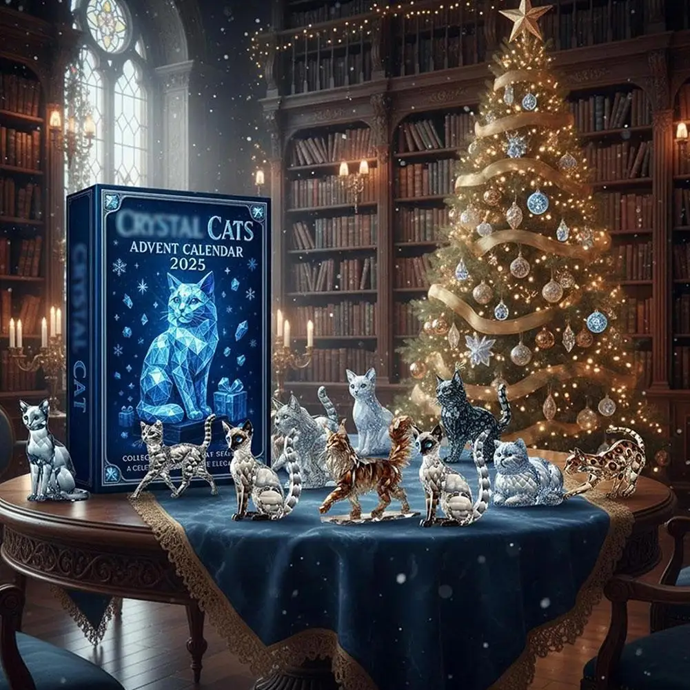 24 Days Crystals Cats Christmas Countdown Calendar Christmas Tree 2D Acrylic Cat New Year Xmas Gift Advent Calendar Party