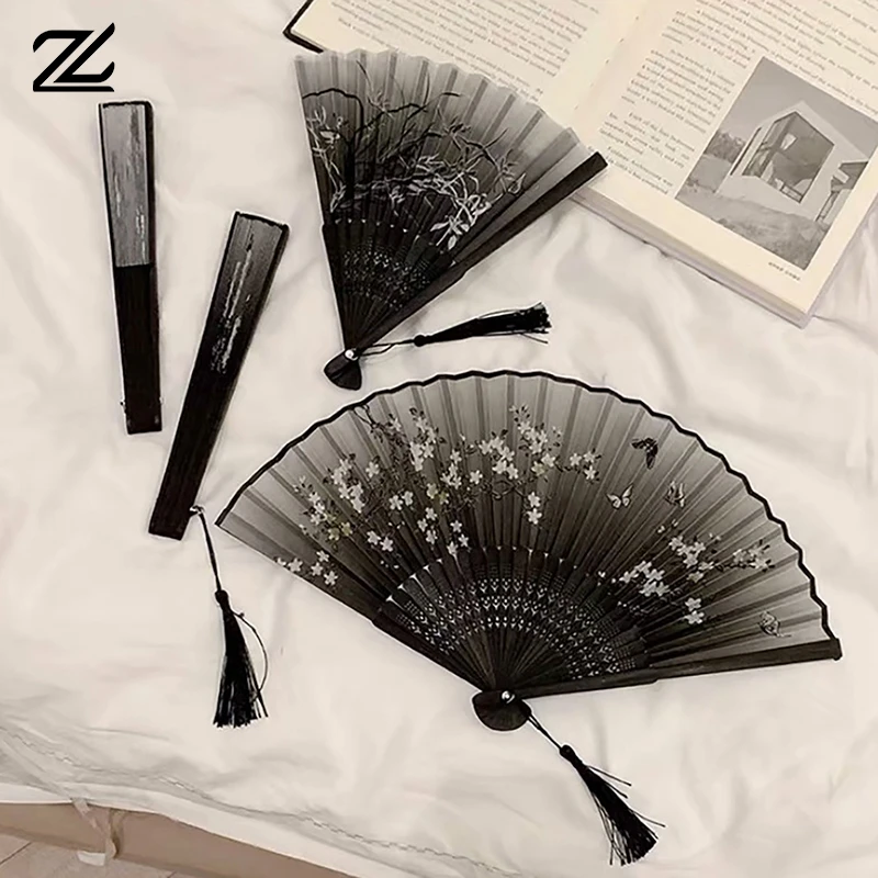 Vintage Silk Folding Fan Chinese Art Crafts Gift Home Decorations Dance Hand Fan Bamboo Room Decor Bamboo Fans