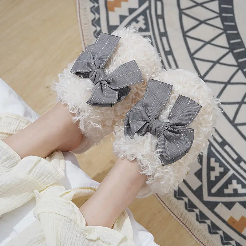 Winter Slippers Women Lovely Chic Warm Basic Indoor Daily Fashion Schoolgirls Cozy Sapatos De Mujer Ulzzang Hot Sale Bow-design