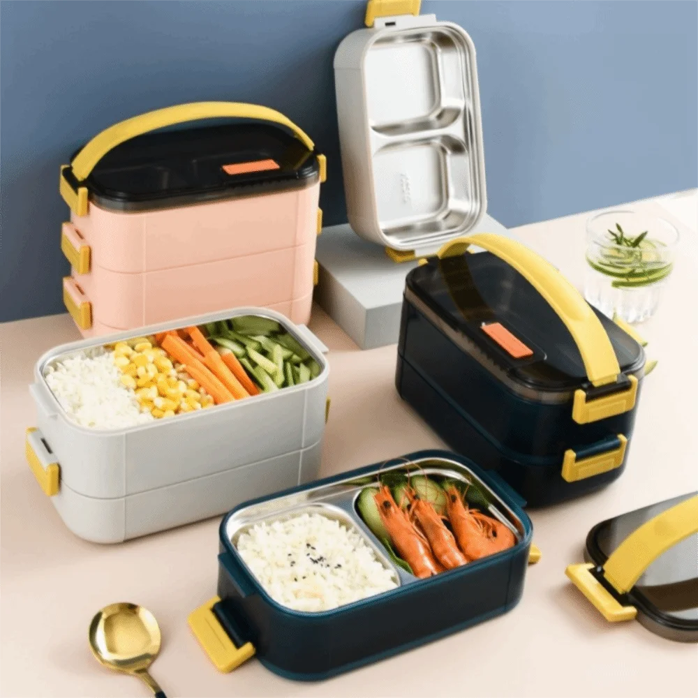 

2/3 Layer Stainless Steel Bento Box Sealed Design with Handle Portable Lunch Box Leak-Proof with Compartment Insulated Lunch Box