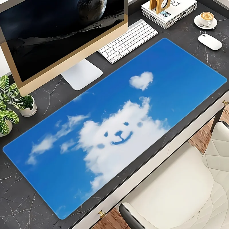 Waschbare Rechteckige Schreibtischunterlage für Büro Extra-Großes Gaming-Mauspad mit Wolken-Smiley-Design, Rutschfeste Gummiunterseite