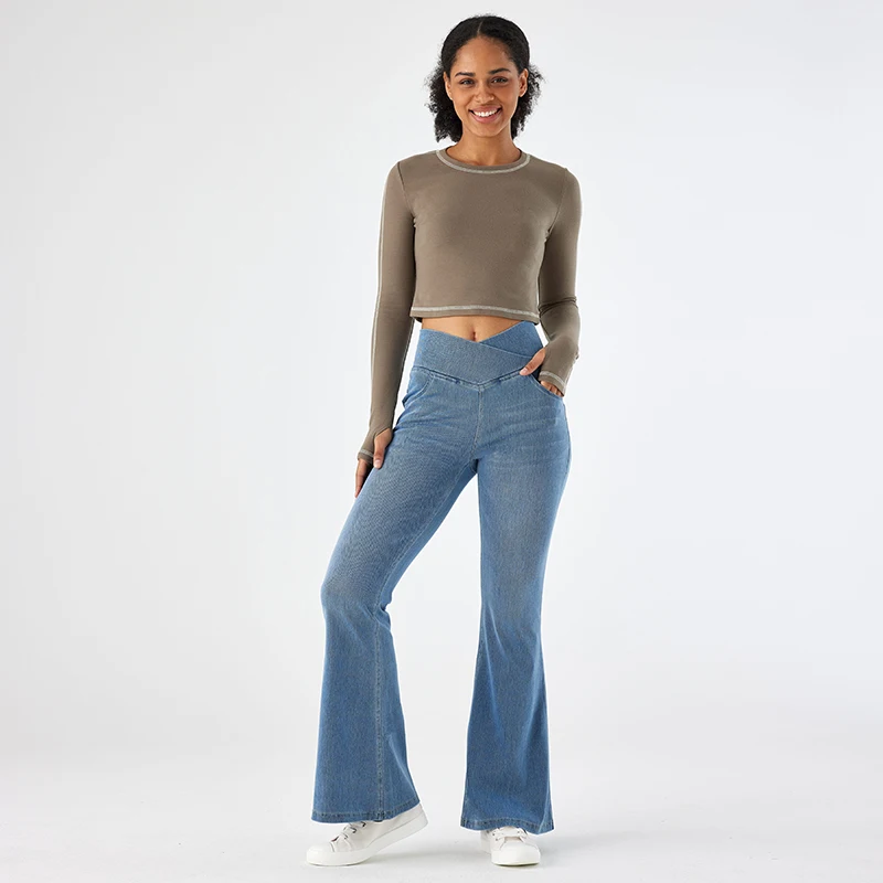 Muyafei Women’s High Waist Stretch Flare Jeans Cross Waist Tummy Control Bootcut Denim Pants Bell Bottom Slim Fit Casual Jeans