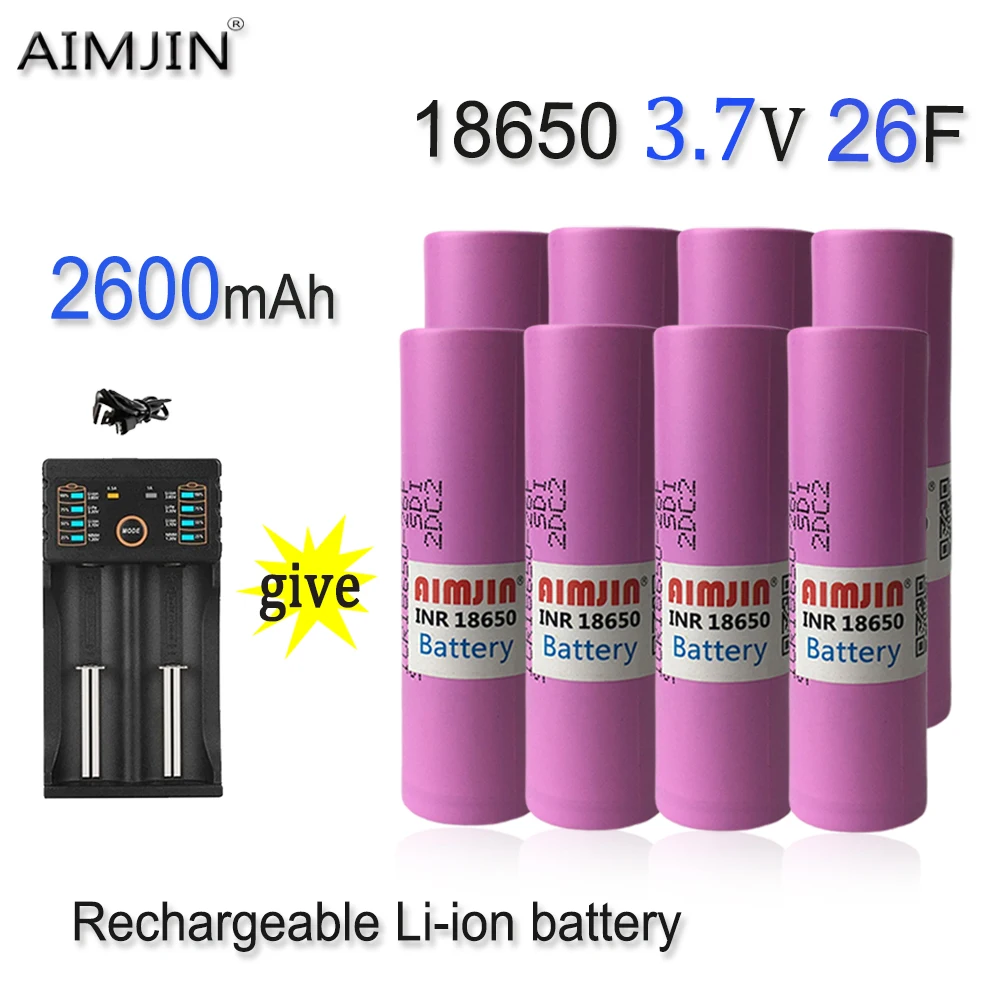 3.7V 2600mAh 18650 Rechargeable Battery With USB Charger, Suitable For Our 18650 Toys, Tools, Flashlight Batteries, Etc